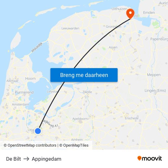 De Bilt to Appingedam map