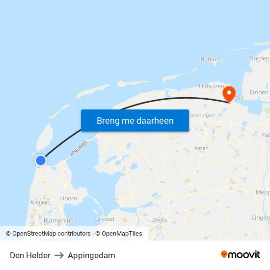 Den Helder to Appingedam map