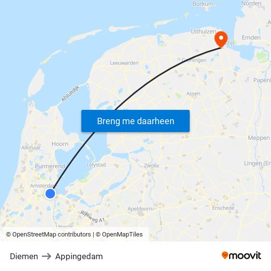Diemen to Appingedam map