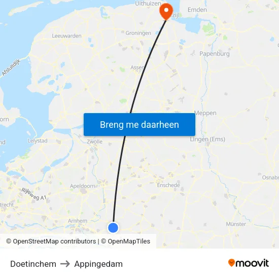 Doetinchem to Appingedam map