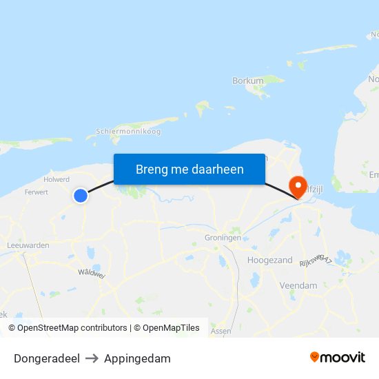 Dongeradeel to Appingedam map
