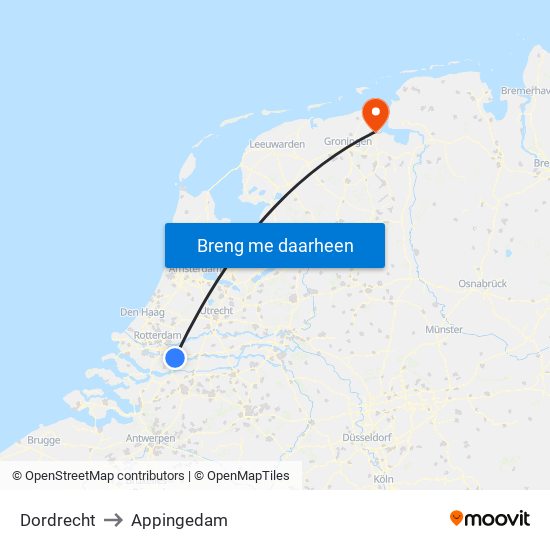 Dordrecht to Appingedam map