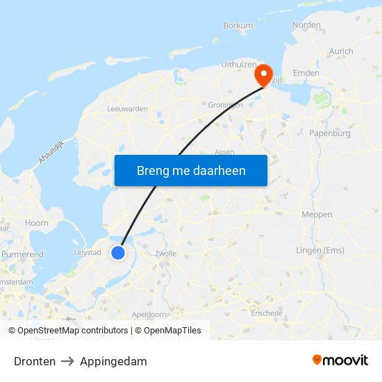Dronten to Appingedam map