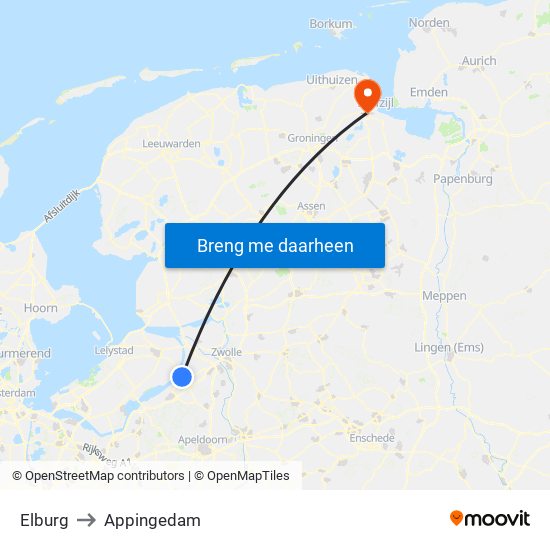 Elburg to Appingedam map