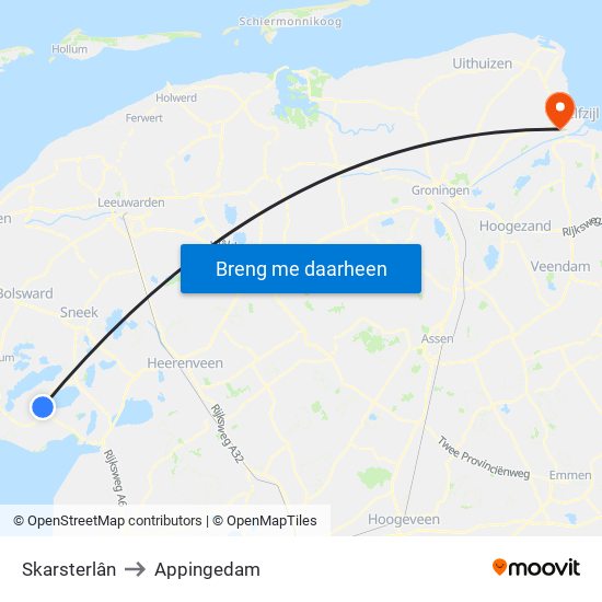 Skarsterlân to Appingedam map
