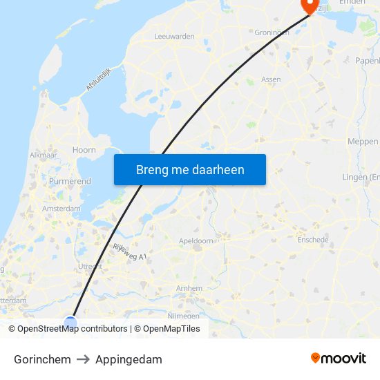 Gorinchem to Appingedam map