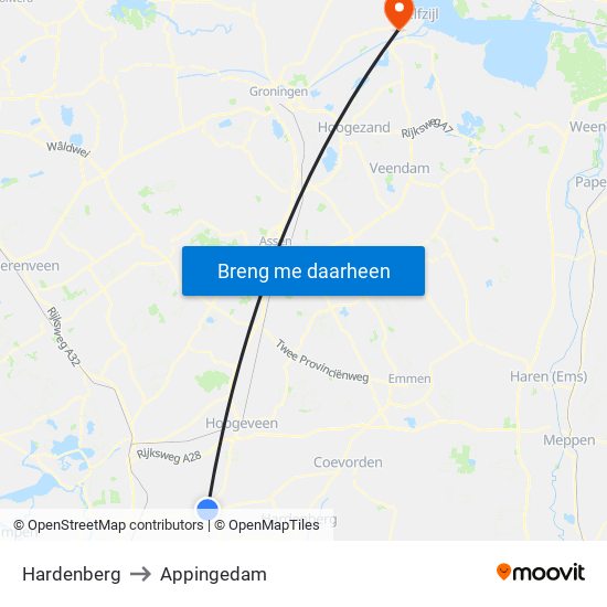 Hardenberg to Appingedam map
