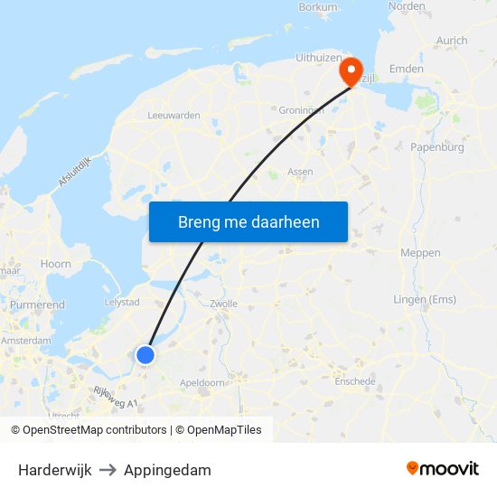 Harderwijk to Appingedam map