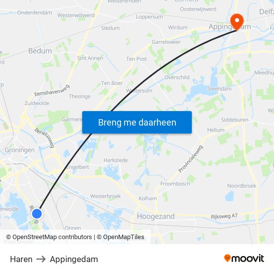 Haren to Appingedam map