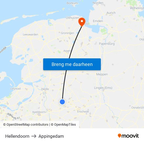Hellendoorn to Appingedam map
