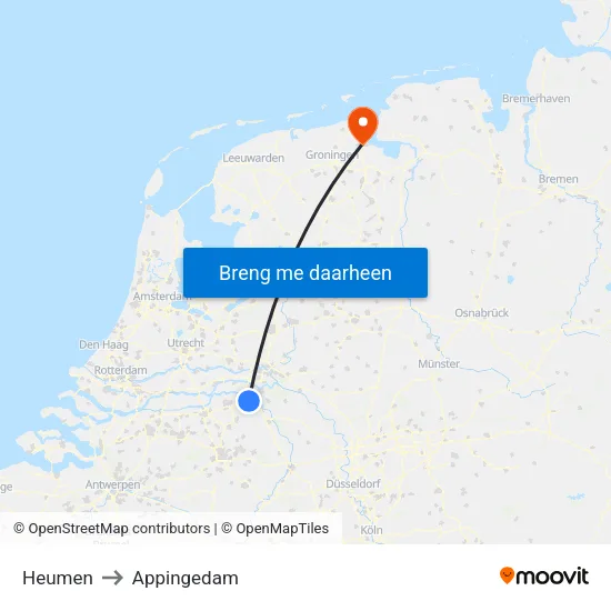 Heumen to Appingedam map