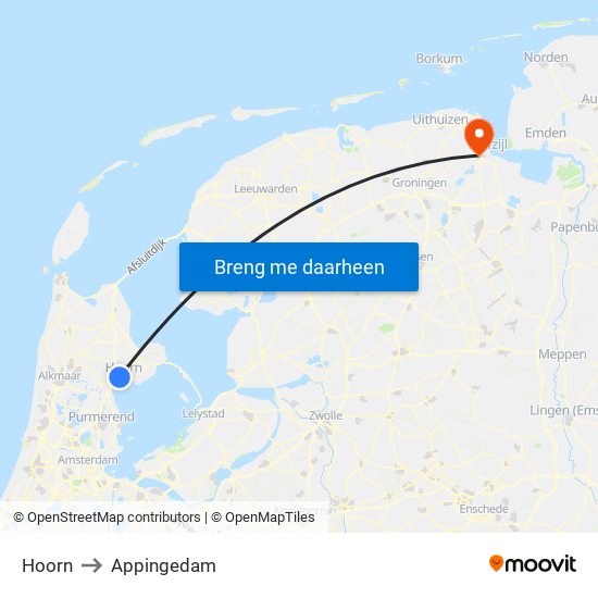 Hoorn to Appingedam map