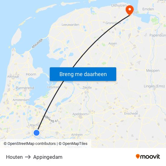 Houten to Appingedam map