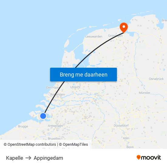 Kapelle to Appingedam map