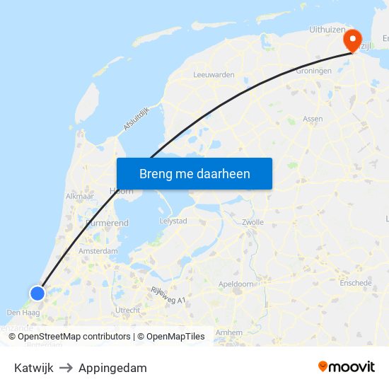 Katwijk to Appingedam map