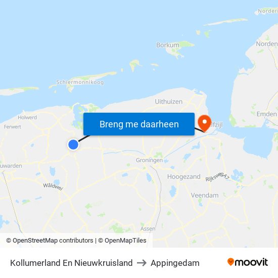 Kollumerland En Nieuwkruisland to Appingedam map