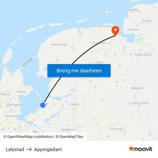 Lelystad to Appingedam map