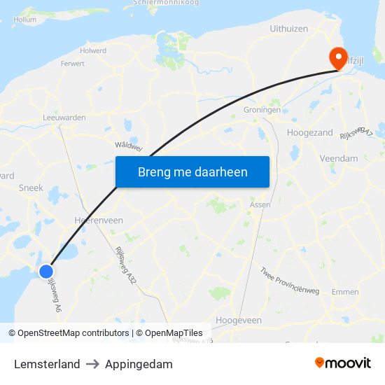 Lemsterland to Appingedam map