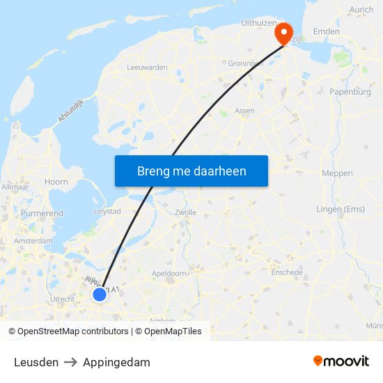Leusden to Appingedam map