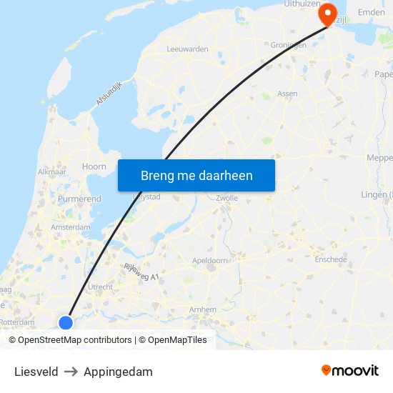 Liesveld to Appingedam map