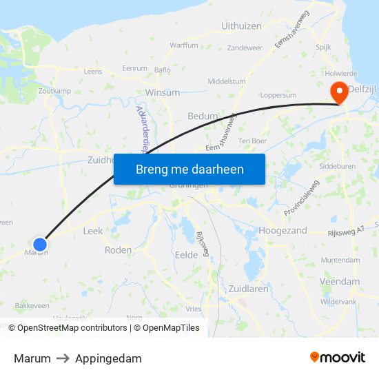 Marum to Appingedam map