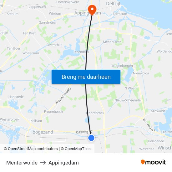 Menterwolde to Appingedam map