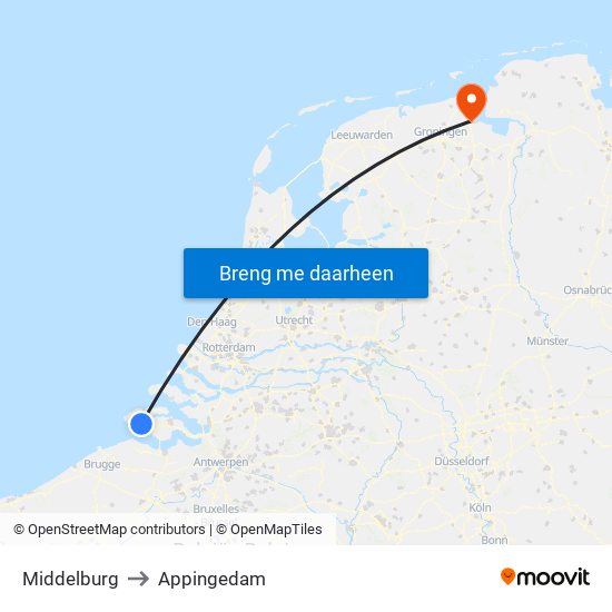 Middelburg to Appingedam map