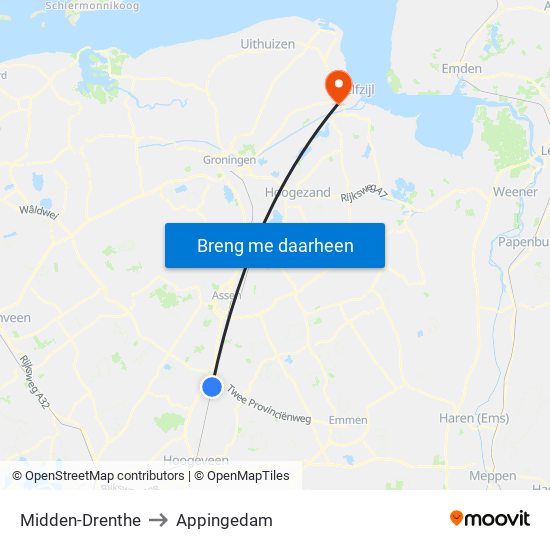 Midden-Drenthe to Appingedam map