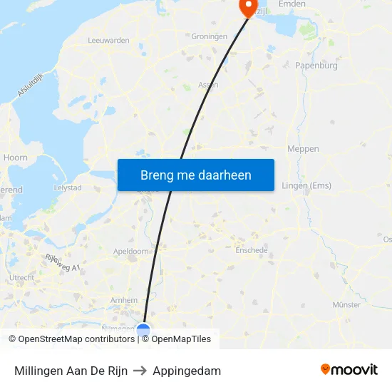 Millingen Aan De Rijn to Appingedam map