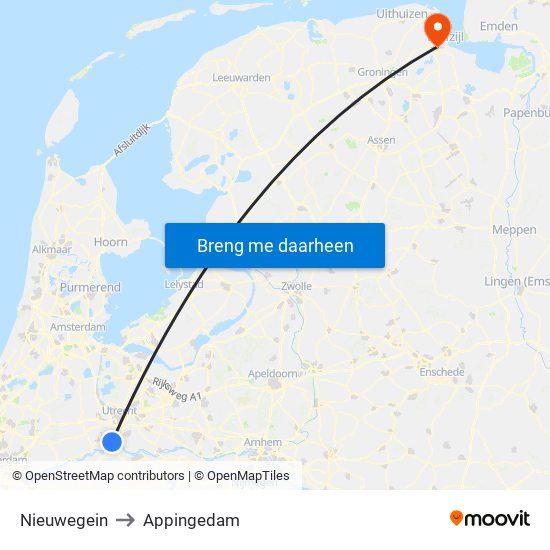 Nieuwegein to Appingedam map