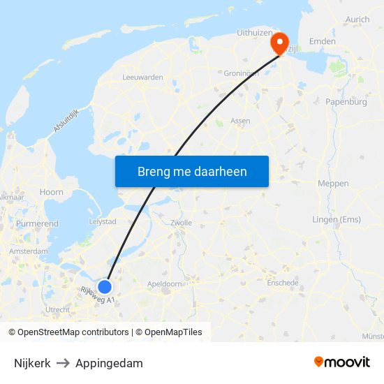 Nijkerk to Appingedam map