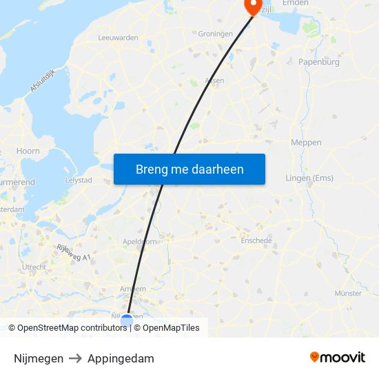 Nijmegen to Appingedam map