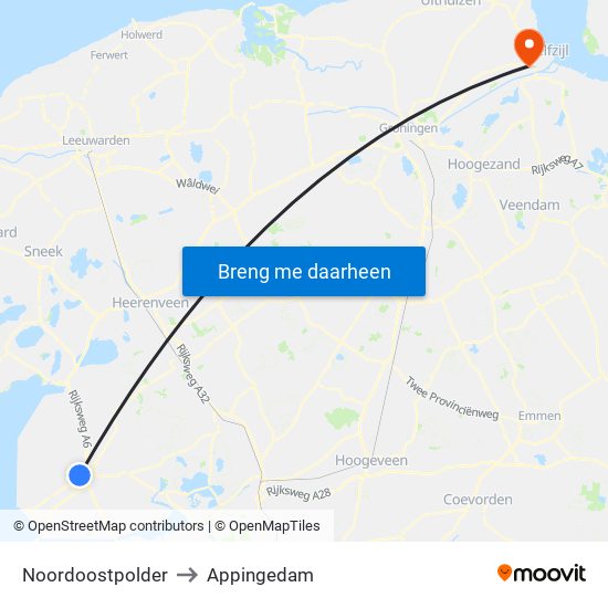 Noordoostpolder to Appingedam map