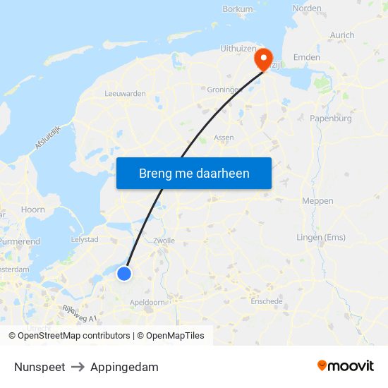 Nunspeet to Appingedam map