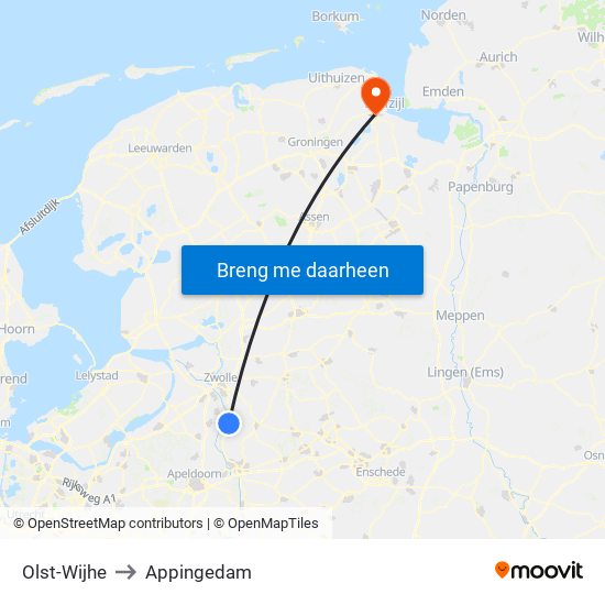 Olst-Wijhe to Appingedam map