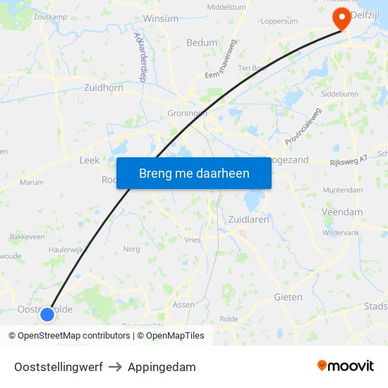 Ooststellingwerf to Appingedam map