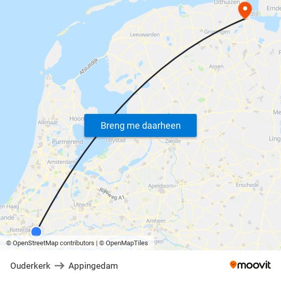Ouderkerk to Appingedam map