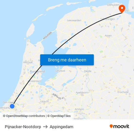 Pijnacker-Nootdorp to Appingedam map