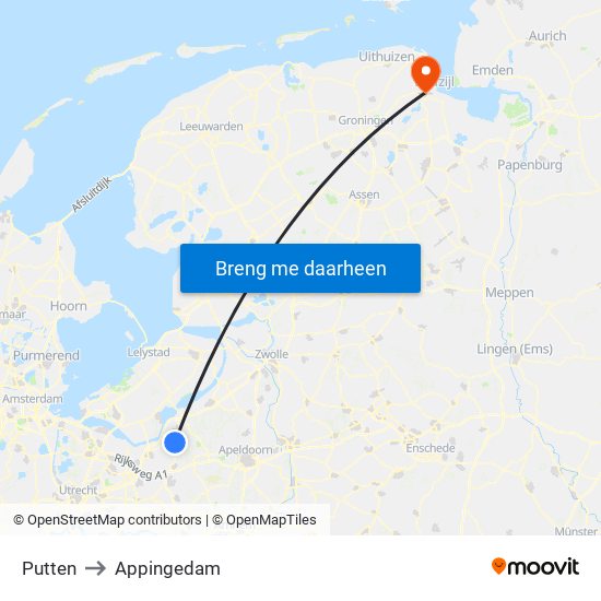 Putten to Appingedam map