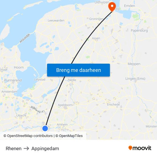 Rhenen to Appingedam map