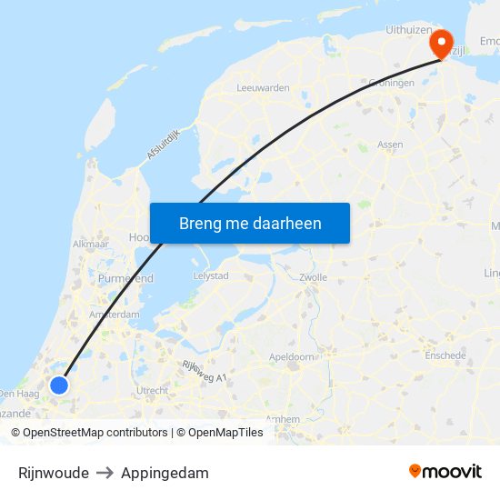 Rijnwoude to Appingedam map