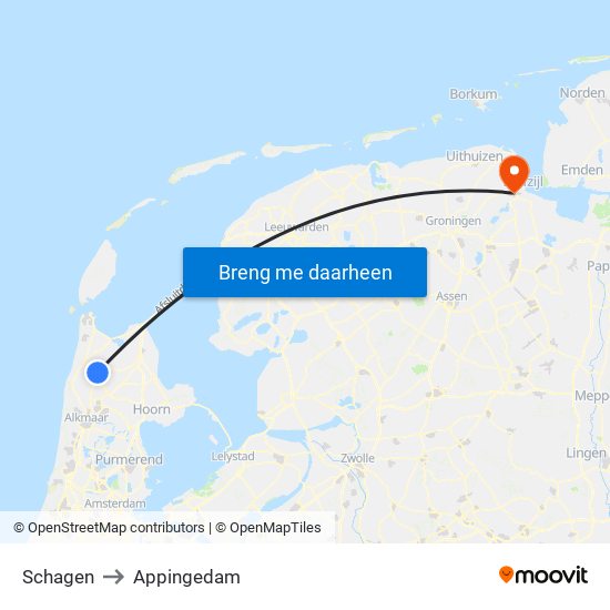 Schagen to Appingedam map
