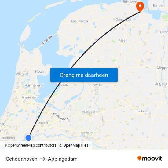 Schoonhoven to Appingedam map