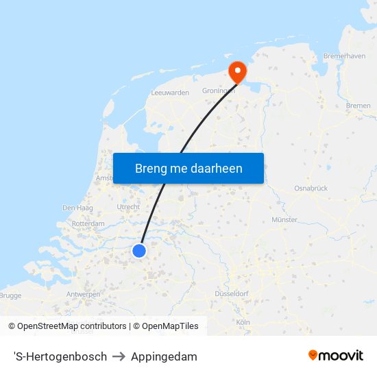 'S-Hertogenbosch to Appingedam map