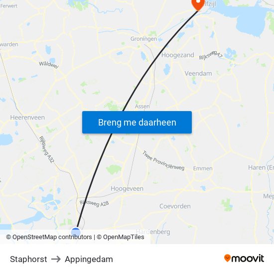 Staphorst to Appingedam map