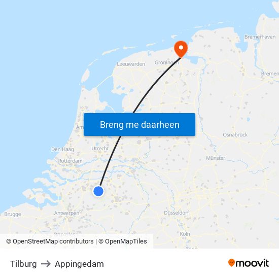 Tilburg to Appingedam map