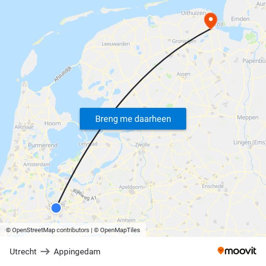 Utrecht to Appingedam map