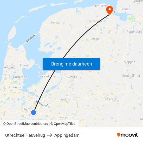 Utrechtse Heuvelrug to Appingedam map