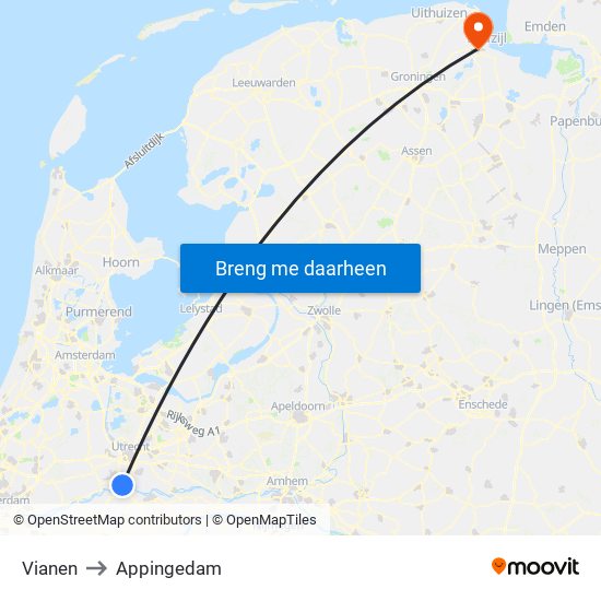 Vianen to Appingedam map