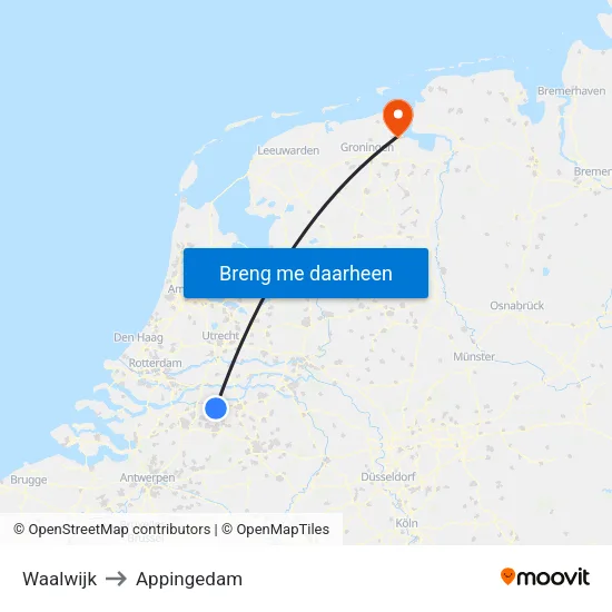 Waalwijk to Appingedam map